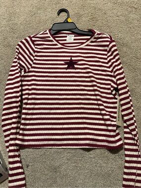 Striped Burgundy and White Star Shirt- Large